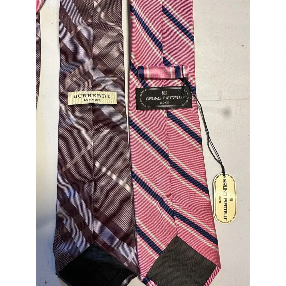 Burberry London Plaid & Bruno Piattelli Striped Silk Ties Mens Made in Italy 2pc